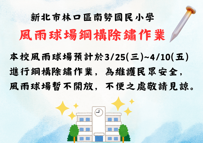 鋼構除鏽作業，風雨球場暫停開放